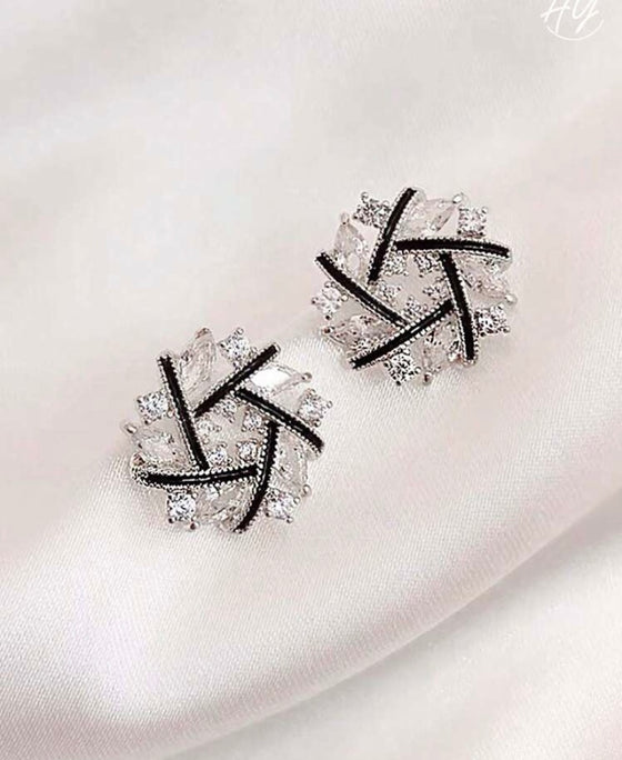 1pair Fashionable Cross-Shaped Rhinestone Studded Earrings