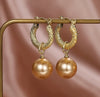 Vintage Style Real Gold Plated Twist Hoop Round Pearl Pendant Earrings Pearl Hoop Earrings