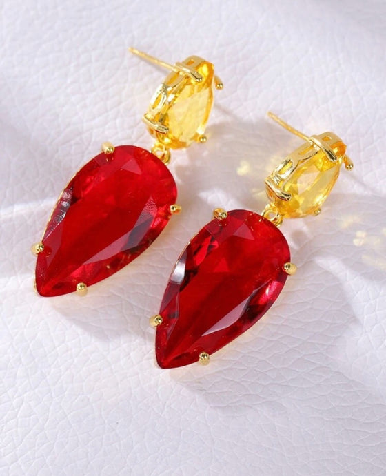 1pair Fashionable Exaggerated Transparent Multicolor Crystal Big Teardrop Earrings
