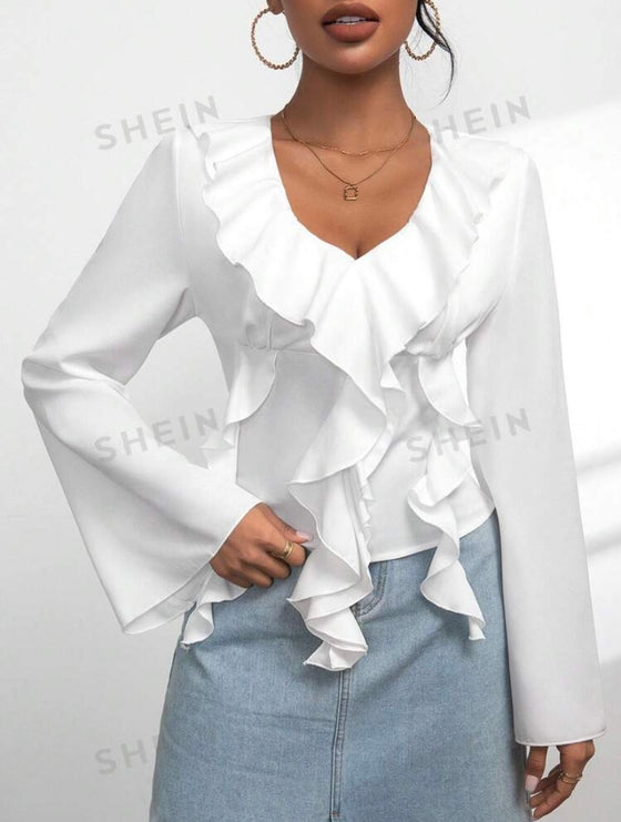 Women Ruffle Collar Shirt