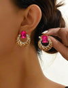 1pair Designer Zinc Alloy Hollow Out Earrings With Gemstone, Suitable For Women's Elegant Charm, Dazzling Holiday & Party, Casual & Date, As Well As Mother's Day Gift