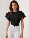 Rhinestone Detail Ruffle Butterfly Sleeve Tee