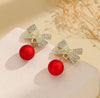 Bowknot With Beaded & Rhinestone Stud Earrings, Christmas Fashion Women's Earrings