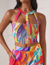 Allover Print Crop Halter Top