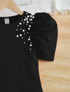 Kids FANZEY Girls Pearls Beaded Puff Sleeve Tee