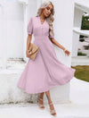 Notched Collar Cap Sleeve Ruffle Hem Dress