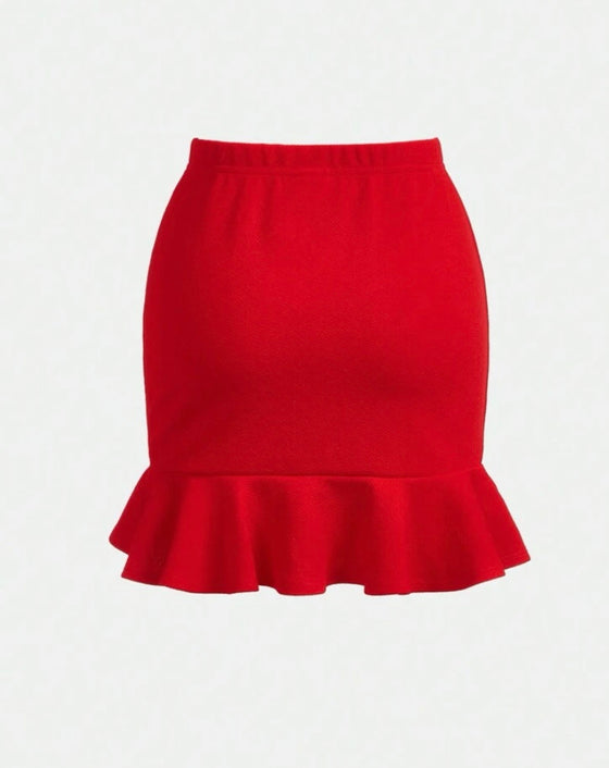 Kids Cooltwn Tween Girls' Sporty Knit Solid-Colored Skirt With Ruffle Hemline