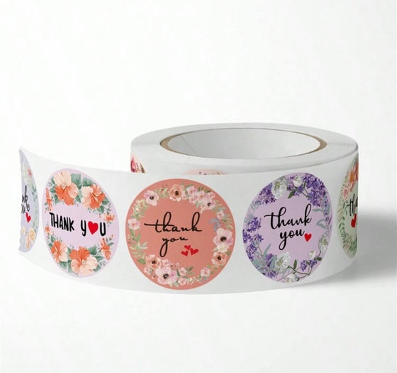 500pcs Gift Thank You Stickers, Flower Wedding Decoration Gift Box Packaging Stickers, Self-Adhesive Labels