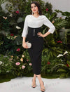 Contrast Color Cowl Collar Bodycon Dress