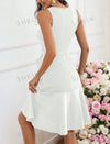 Women Sleeveless Round Neck Patchwork Ruffle Hem  Dress