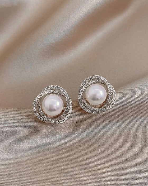 Rhinestone & Faux Pearl Decor Stud Earrings