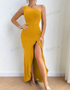 Women's One Shoulder Sleeveless High Slit Dress