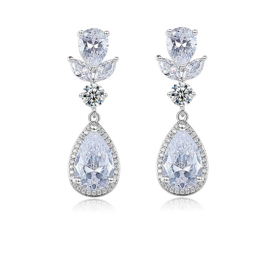 Crystal Diamond Water Drop Earrings Brass Full Big Cubic Earrings