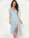 Allover Floral Print Tie Front Split Thigh Dress