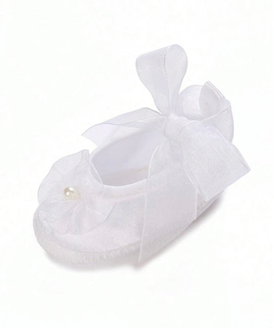 0-1 Year Baby Girls' White Christening Shoes, Princess Soft Bottom Walking Shoes