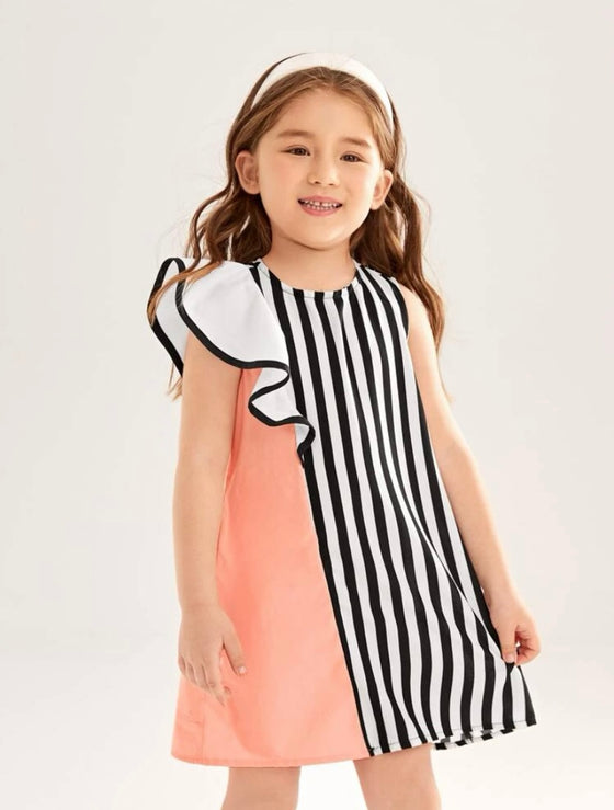 Toddler Girls Striped Ruffle Trim Dress