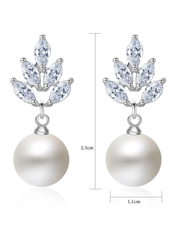 Cubic Zirconia & Faux Pearl Decor Drop Earrings