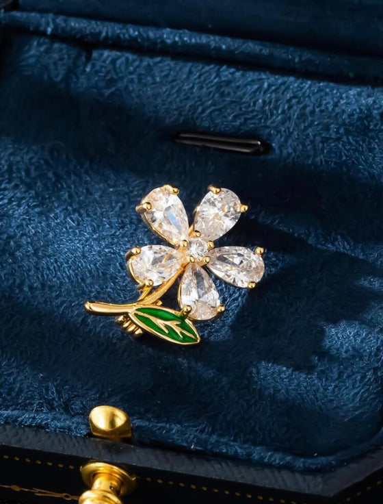 Cubic Zirconia Flower Design Brooch