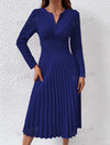 Privé Notched Neck Pleated Hem Dress