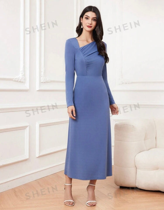 Solid Color Long Sleeve Dress