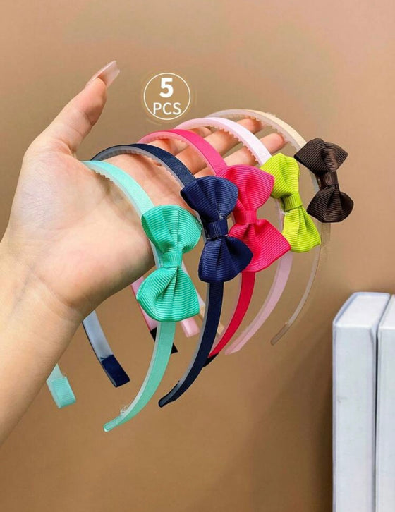 5pcs Kids' Colorful Fabric Cute Bow Hairbands