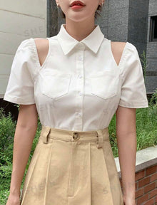  Cut Out Puff Sleeve Blouse