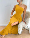 Women's One Shoulder Sleeveless High Slit Dress