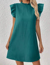 Round Neck Short Puff Sleeve Ruffled Bubble Texture Dress