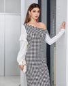 Asymmetrical Neck Gingham Ruffle Trim Dress