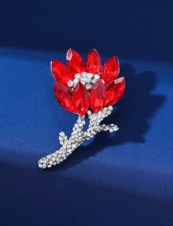 1pc Alloy Fashionable Crystal Corsage With Exquisite Glass Rhinestone Detail & Elegant Olive Branch Shaped Brooch To Keep Clothing In Place, Ideal For Party And Festival Gift