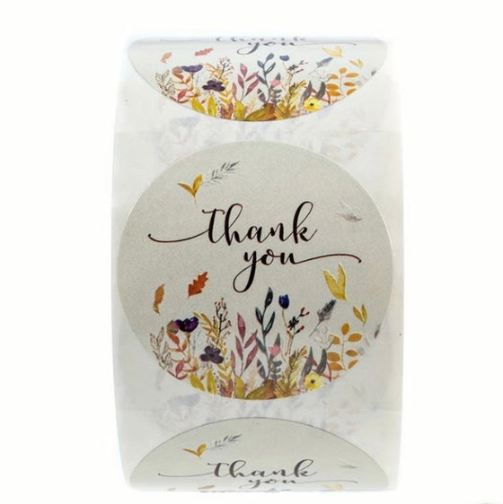 500pcs Vibrant Autumn Floral THANK YOU Stickers