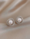 Andkiss Rhinestone & Faux Pearl Decor Stud Earrings