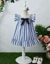 GIRLS Baby Striped Ruffle Trim Bow Front Ruffle Hem Dress