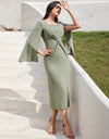 Solid Color Cape Sleeve Twist Knot Sheath Dress