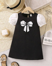  Kids EVRYDAY Toddler Girls Bow Patched Puff Sleeve Dress