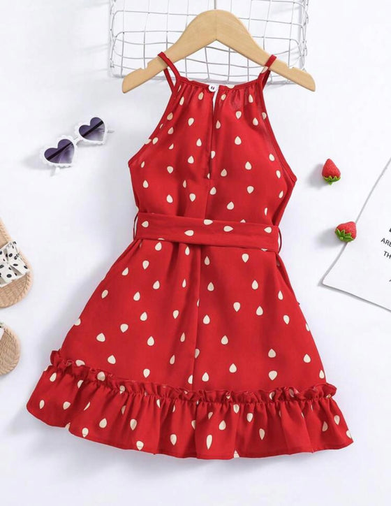 Kids EVRYDAY Young Girl All Over Print Ruffle Hem Belted Cami Dress