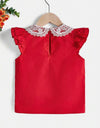 Kids CHARMNG Toddler Girls' Red Color Block Lace Flower Design Doll Collar Top With Multiple Layers Of Ruffles