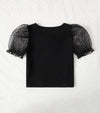 Toddler Girls Contrast Mesh Puff Sleeve Bow Front Tee