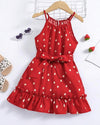 Kids EVRYDAY Young Girl All Over Print Ruffle Hem Belted Cami Dress