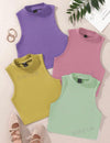 4pcs Solid Mock Neck Tank Top