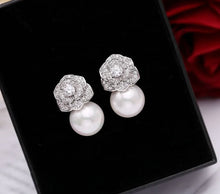  Elegant silver flower earrings zircon ABS pearl earrings for women