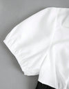 Sweetro Color Block Half-Zip Puff Sleeve Summer Dress With Zipper