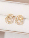 1pair Fashionable Sparkling Double Circle & Cubic Zirconia Decor Copper Earrings