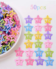  50pcs Girls' Cute Colorful Star Shaped Bb Hair Clip With Irregular Metallic Detail, Random Color, Suitable For Daily Life Or Vacation
