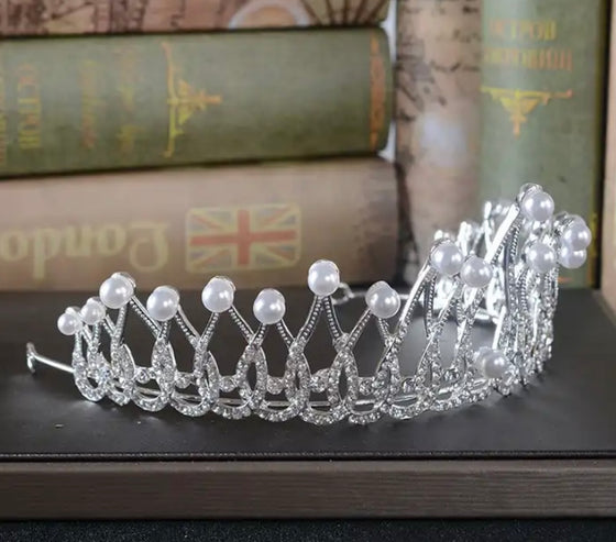 New Design Bride Rhinestone Crystal Crown Pearl Tiaras Wedding Hair Accessories