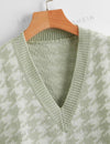 EZwear V Neck Houndstooth Pattern Sweater Vest