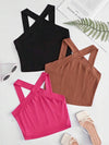 3pcs Solid Crop Wide Strap Top