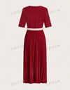 Color Block Belted Pleated Dress