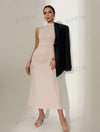 Women's Solid Color Stand Collar Pleated Sleeveless Dress
