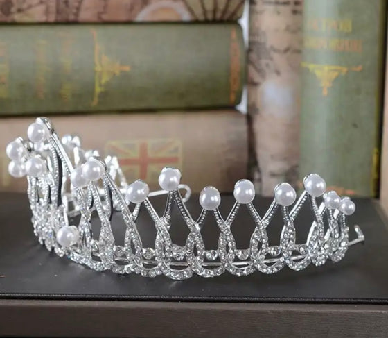 New Design Bride Rhinestone Crystal Crown Pearl Tiaras Wedding Hair Accessories